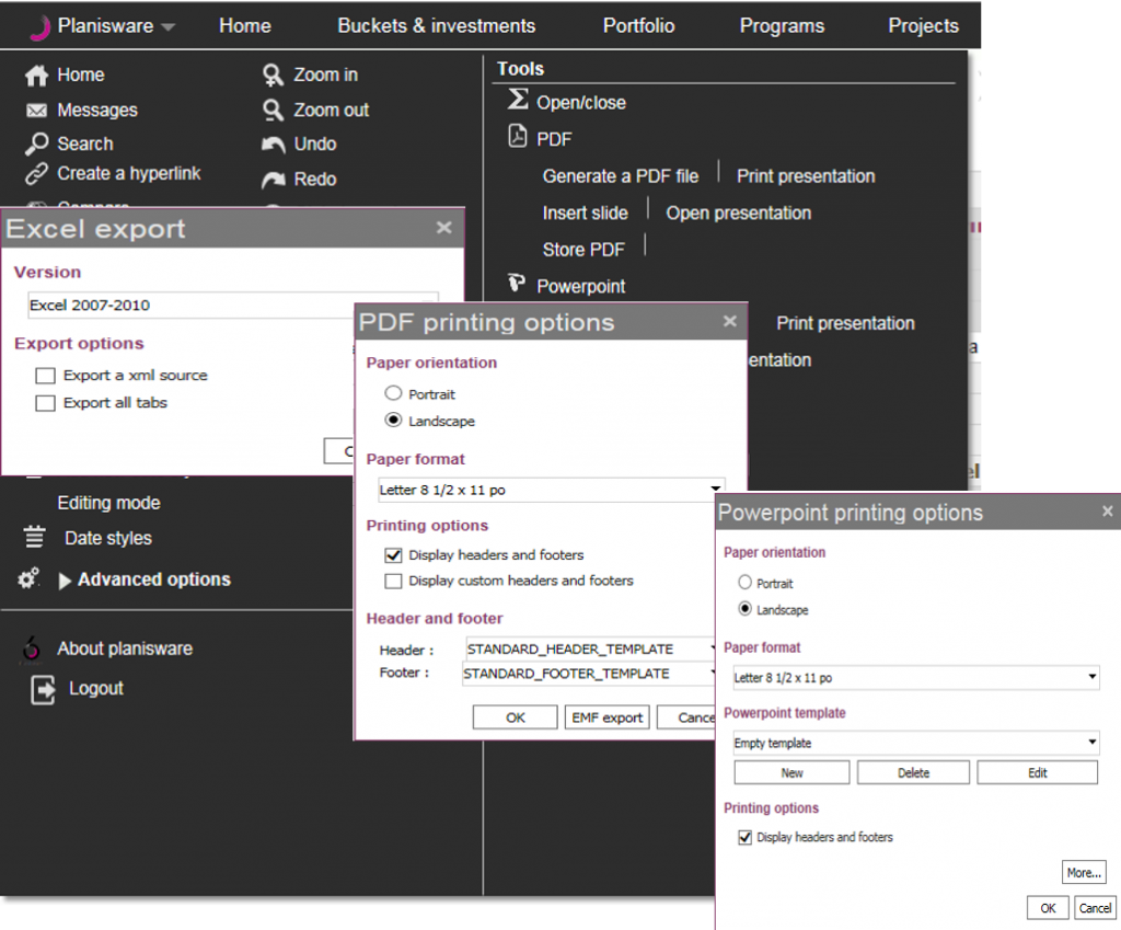 Exporter des informations de Planisware